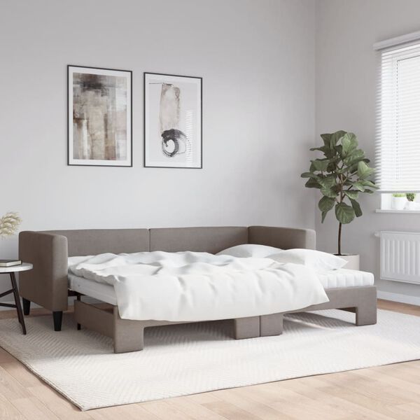 vidaXL Sof&aacute; cama nido con colch&oacute;n tela gris taupe 80x200 cm