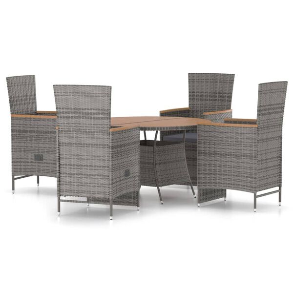 vidaXL Set de comedor de jard&iacute;n 5 pzas y cojines rat&aacute;n sint&eacute;tico gris