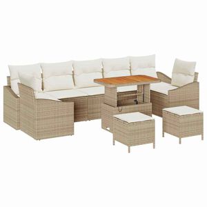 vidaXL Conjunto de sof&aacute;s de jard&iacute;n con coj&iacute;n 10 pcs Beige Polirat&aacute;n