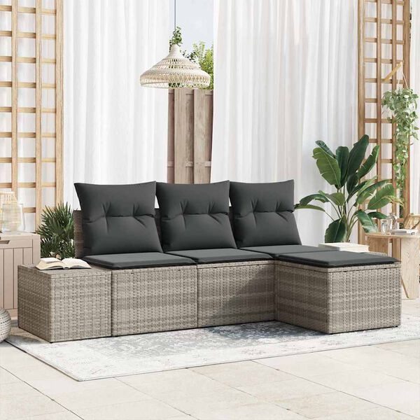 vidaXL Conjunto de sof&aacute; de jard&iacute;n 4 pcs Gris claro rat&aacute;n sint&eacute;tico