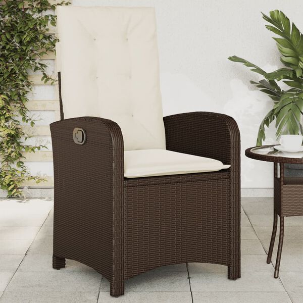 vidaXL Sill&oacute;n reclinable de jard&iacute;n con cojines rat&aacute;n sint&eacute;tico marr&oacute;n