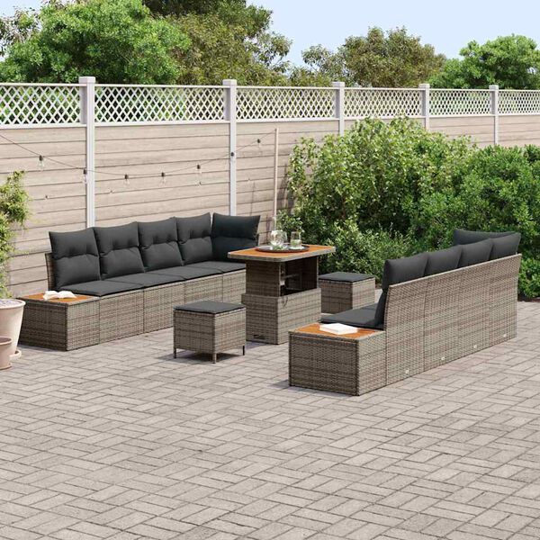 vidaXL Conjunto de sof&aacute;s de jard&iacute;n con coj&iacute;n 11 pcs Gris Polirat&aacute;n