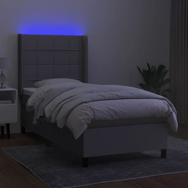 vidaXL Cama box spring colch&oacute;n y luces LED tela gris claro 100x200 cm