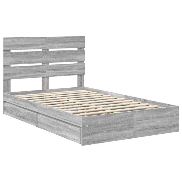vidaXL Cama con almacenamiento con cabecera Gris Sonoma 135 x 190 cm