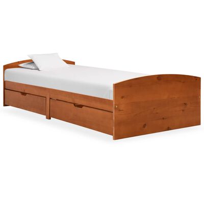 vidaXL Estructura de cama 2 cajones madera pino marrón miel 90x200 cm