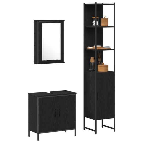 vidaXL Juego de muebles de ba&ntilde;o 3 pcs Negro Madera de ingenier&iacute;a