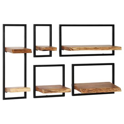 vidaXL Conjunto estantes pared 5 piezas madera maciza acacia y acero