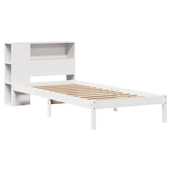 vidaXL Cama con estanter&iacute;a sin colch&oacute;n madera maciza blanca 75x190 cm