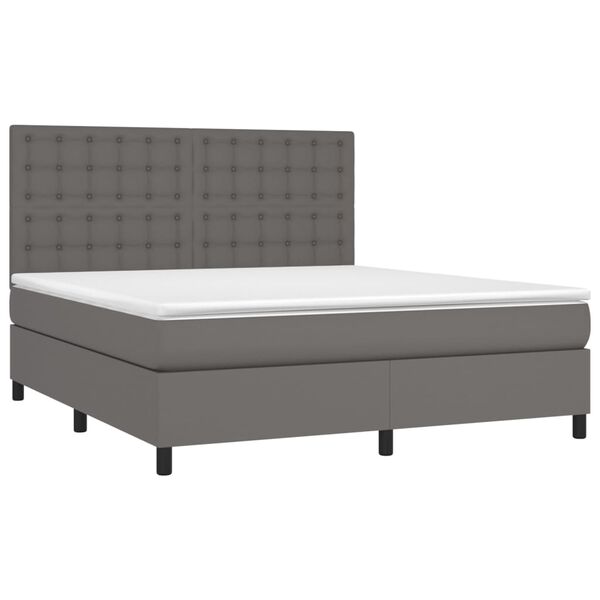 vidaXL Cama box spring con colch&oacute;n cuero sint&eacute;tico gris 160x200 cm