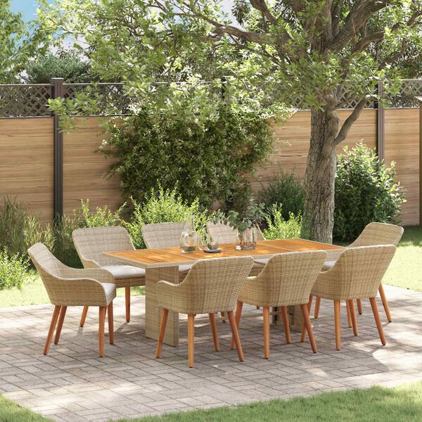 vidaXL Conjunto de Comedor de Jard&iacute;n 9 pcs Beige rat&aacute;n sint&eacute;tico