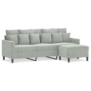 vidaXL Sof&aacute; de 3 plazas con taburete de terciopelo gris claro 180 cm