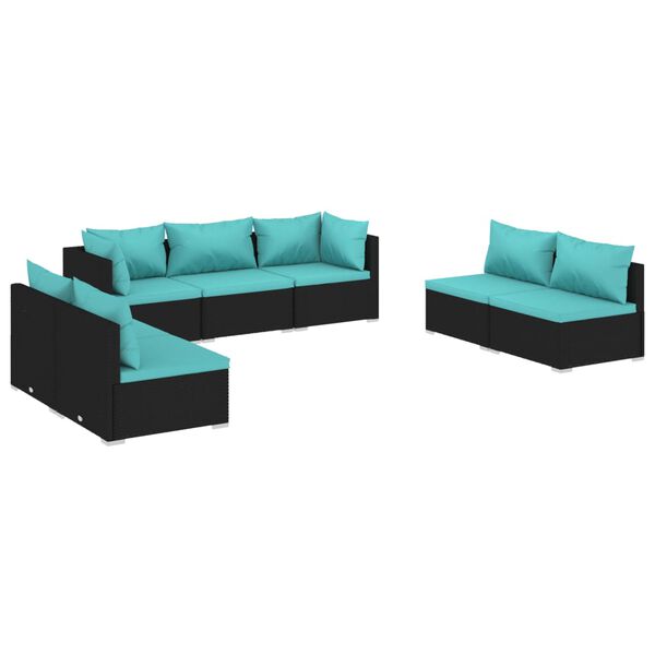 vidaXL Set de muebles de jard&iacute;n 7 pzas y cojines rat&aacute;n sint&eacute;tico negro