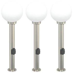 vidaXL Balizas de luz con toma de corriente, 3 unidades, 80 cm, acero inoxidable, IP44
