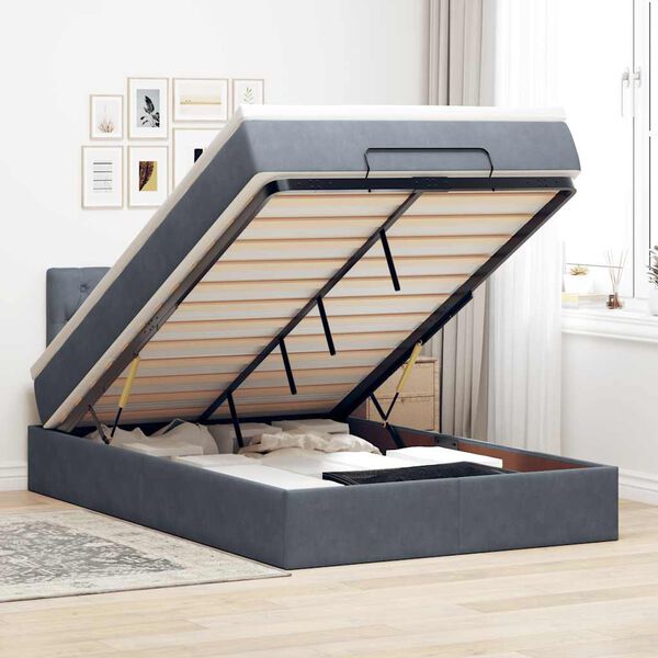 vidaXL Cama otomana con colch&oacute;n y LED terciopelo gris oscuro 120x190cm