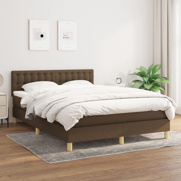vidaXL Cama box spring con colch&oacute;n tela marr&oacute;n oscuro 140x190 cm