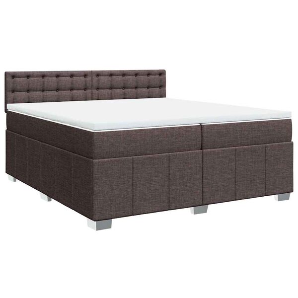 vidaXL Cama box spring con colch&oacute;n tela marr&oacute;n oscuro 200x200 cm