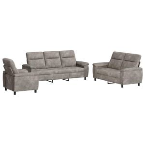 vidaXL Juego de Sof&aacute; 3 pcs Gris Claro Cuero de Suede Sint&eacute;tico