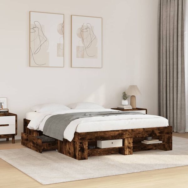 vidaXL Estructura de cama sin colch&oacute;n madera roble ahumado 140x190 cm