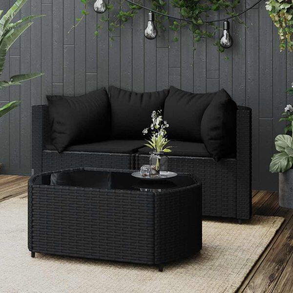 vidaXL Set de muebles de jardín 3 pzas y cojines ratán sintético negro