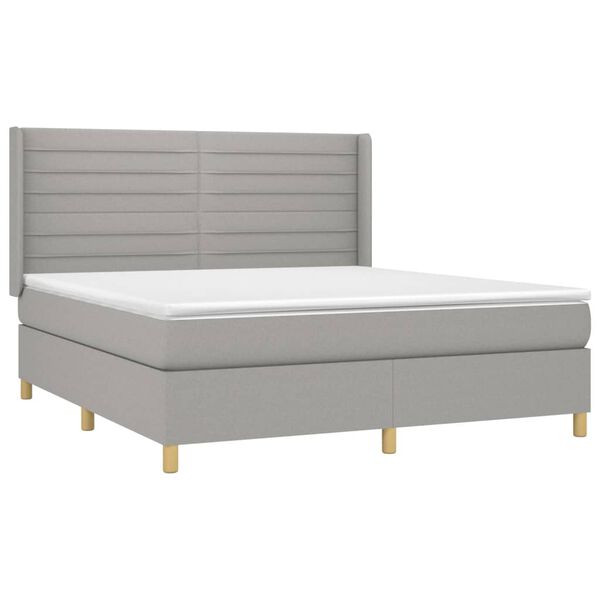 vidaXL Cama box spring colch&oacute;n y luces LED tela gris claro 160x200 cm