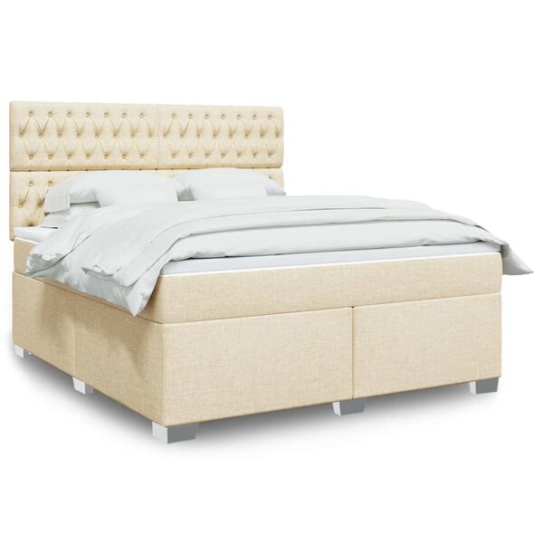 vidaXL Cama box spring con colch&oacute;n tela color crema 180x200 cm