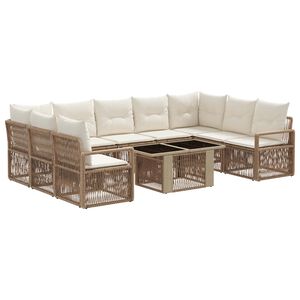 vidaXL Conjunto de sof&aacute;s de jard&iacute;n 10 uds. Beige y blanco crema