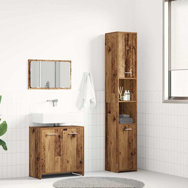 vidaXL Juego de muebles de baño 3 piezas madera ingeniería envejecida