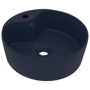 vidaXL Lavabo lujo con rebosadero cer&aacute;mica azul oscuro mate 36x13 cm