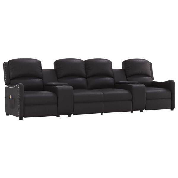 vidaXL Sillón reclinable masaje 4 plazas con portavasos cuero PE negro