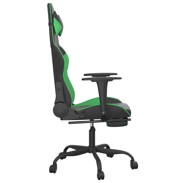 vidaXL Silla gaming con reposapi&eacute;s cuero sint&eacute;tico negro verde