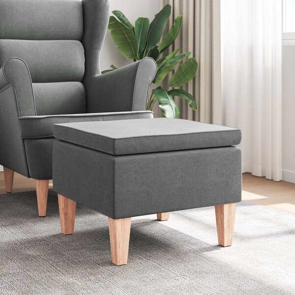 vidaXL Taburete con patas de madera tapizado tejido gris oscuro