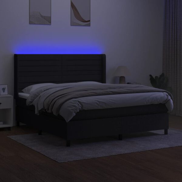 vidaXL Cama box spring colch&oacute;n y luces LED tela negro 160x200 cm