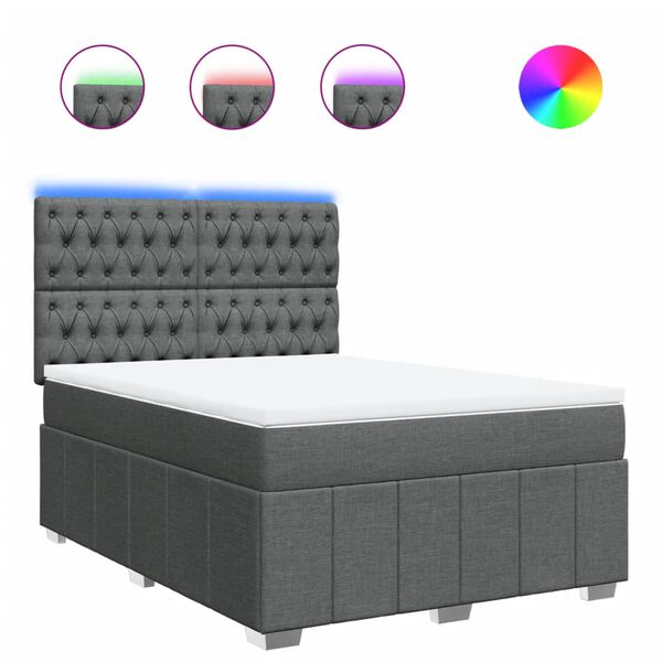 vidaXL Cama box spring con colch&oacute;n tela gris oscuro 140x190 cm