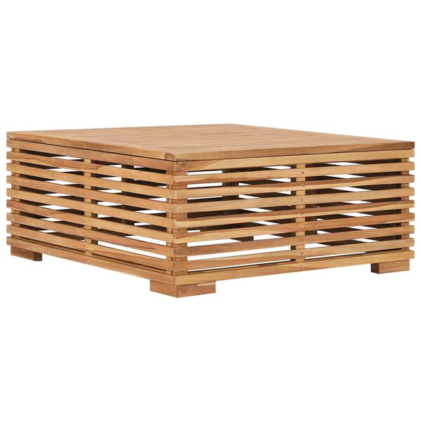 vidaXL Set de mesa y reposapiés de jardín y cojín crema madera de teca