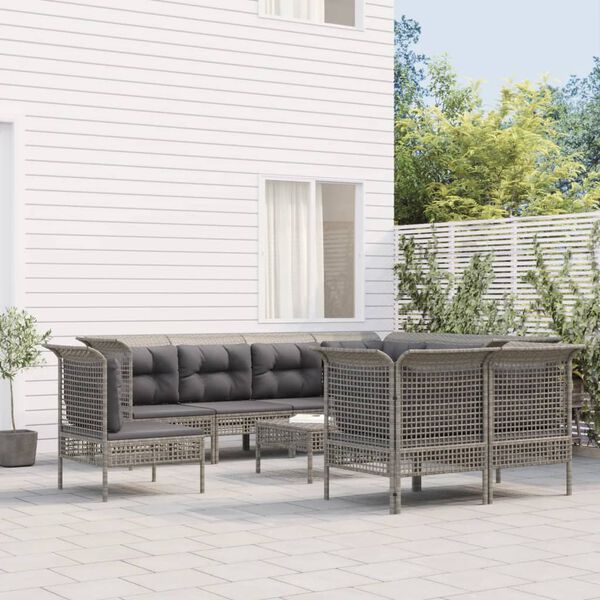 vidaXL Set de muebles de jardín 9 pzas y cojines ratán sintético gris