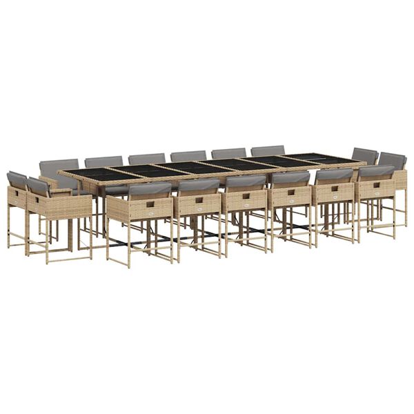 vidaXL Set comedor de jard&iacute;n 17 pzas con cojines rat&aacute;n sint&eacute;tico beige