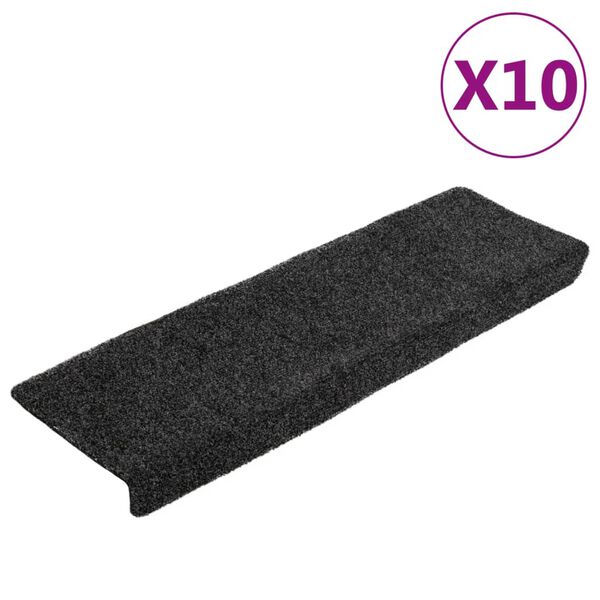 vidaXL Felpudos autoadhesivos para escaleras, 10 unidades, 65 x 21 x 4 cm, borde rectangular, gris oscuro