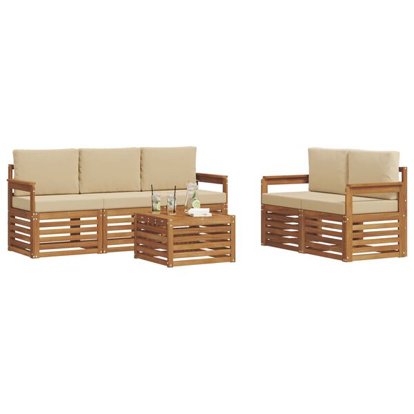 vidaXL Juegos de sof&aacute;s 6 pcs Natural y Beige Madera de Acacia S&oacute;lida