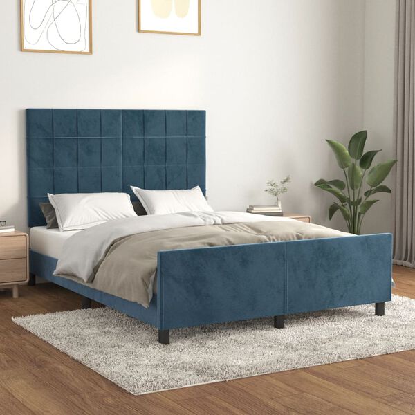 vidaXL Estructura de cama sin colch&oacute;n terciopelo azul oscuro 140x200cm