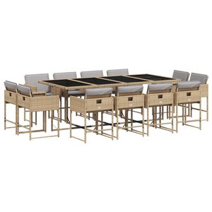 vidaXL Set comedor de jard&iacute;n con cojines 13 pzas rat&aacute;n sint&eacute;tico beige