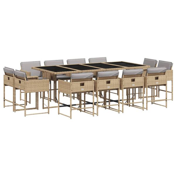 vidaXL Set comedor de jard&iacute;n con cojines 13 pzas rat&aacute;n sint&eacute;tico beige