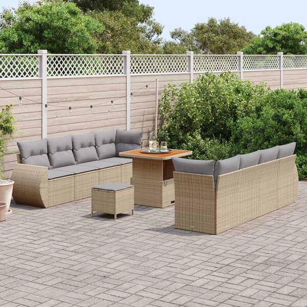 vidaXL Conjunto de sof&aacute; de jard&iacute;n 11 pcs Beige rat&aacute;n sint&eacute;tico