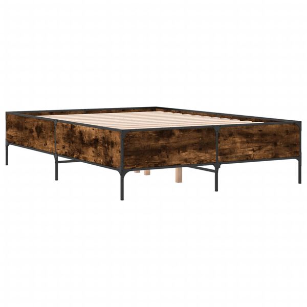 vidaXL Estructura cama madera ingeniería metal roble ahumado 135x190cm
