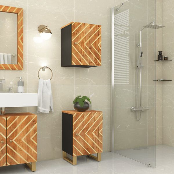 vidaXL Mueble de ba&ntilde;o de pared madera maciza mango marr&oacute;n y negro