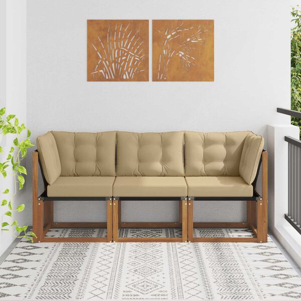 vidaXL Sof&aacute; de esquina y centro para exterior 3 Pieza Natural