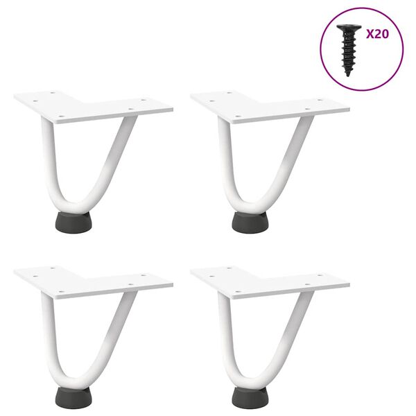 vidaXL Patas de horquilla para mesa de centro (4 unidades), color blanco, 10 cm, acero macizo