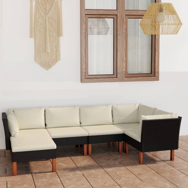 vidaXL Set de muebles de jard&iacute;n 6 pzas y cojines rat&aacute;n sint&eacute;tico negro