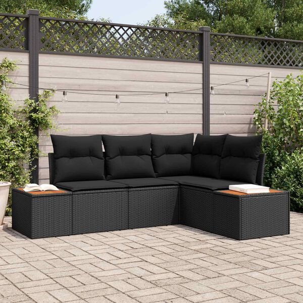 vidaXL Conjunto de sof&aacute;s de jard&iacute;n 4 pcs Negro Rat&aacute;n sint&eacute;tico