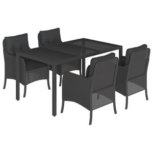 vidaXL Set de muebles jard&iacute;n 5 pzas con cojines rat&aacute;n sint&eacute;tico negro