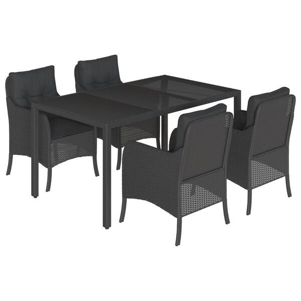 vidaXL Set de muebles jard&iacute;n 5 pzas con cojines rat&aacute;n sint&eacute;tico negro